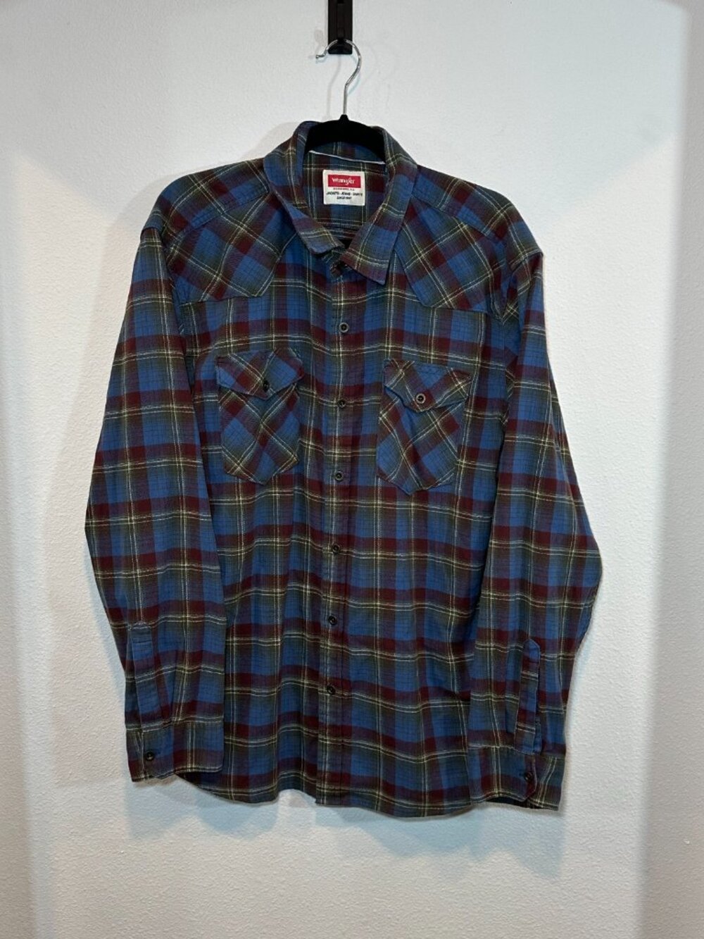 Wrangler Men's Blue Green Plaid Long Sleeve Stretch Cloud Shirt Size Extra Large